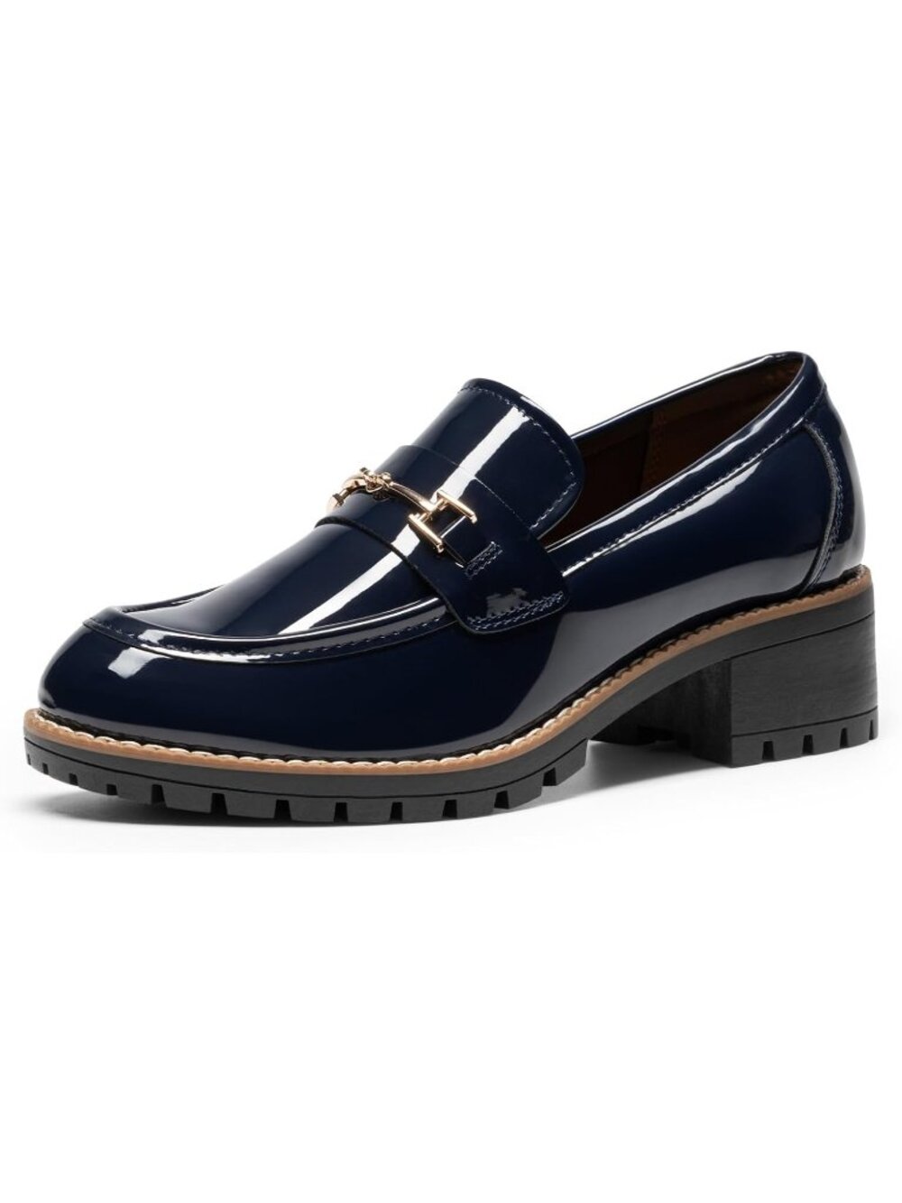 DREAM PAIRS Women's Navy Comfortable Chunky Latex Insole Platform Loafer Shoes